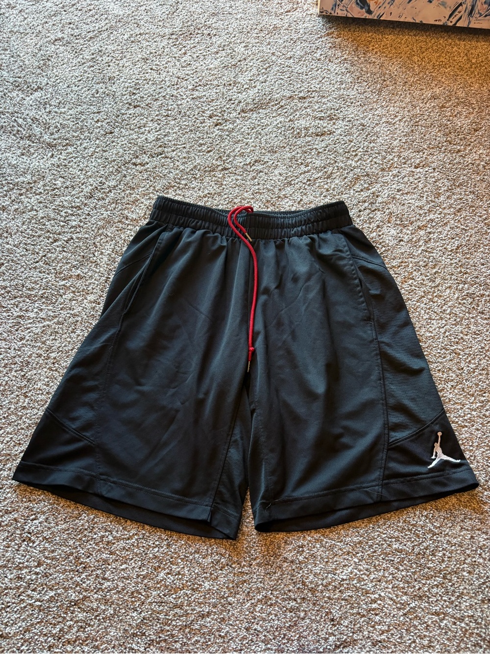 Jordan Men’s Black Athletic Shorts with Red Drawcord - Picture 1 of 5